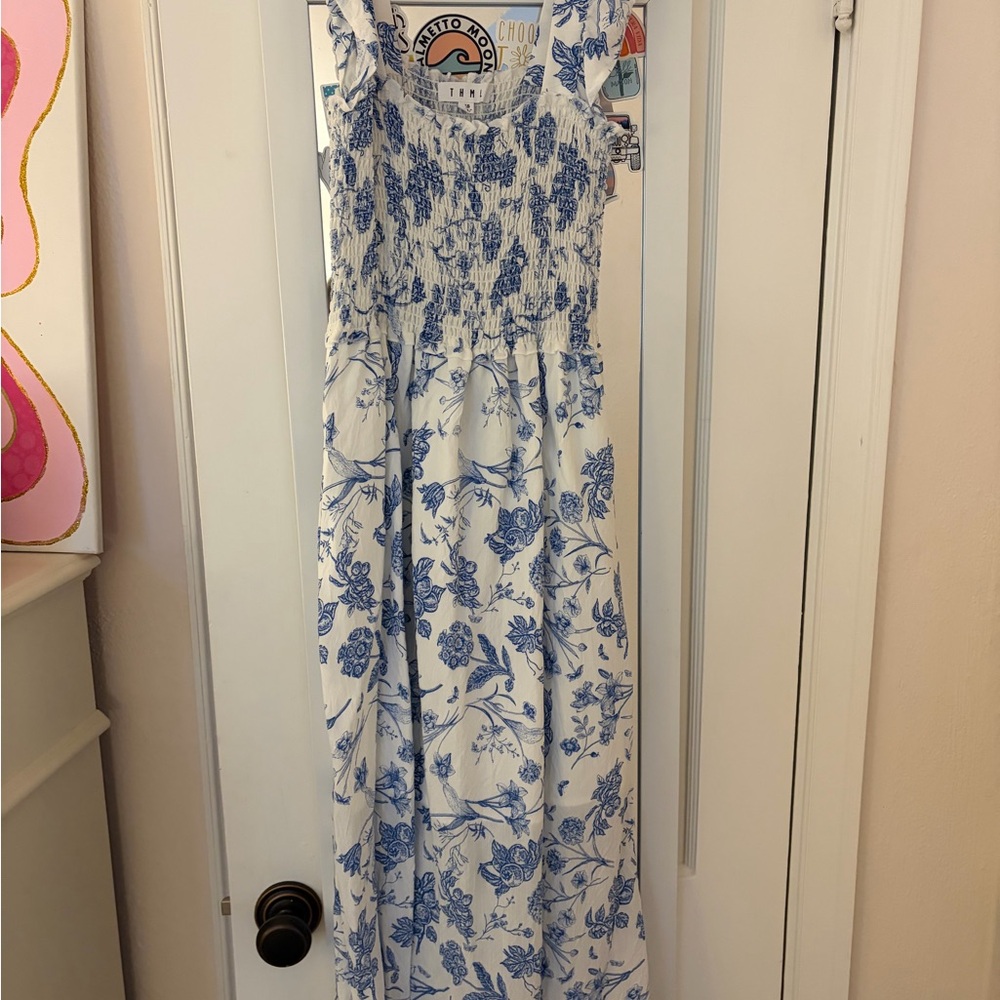 THML White and Blue Textured Dress